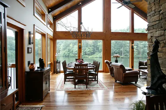 wooden floors with a lake view