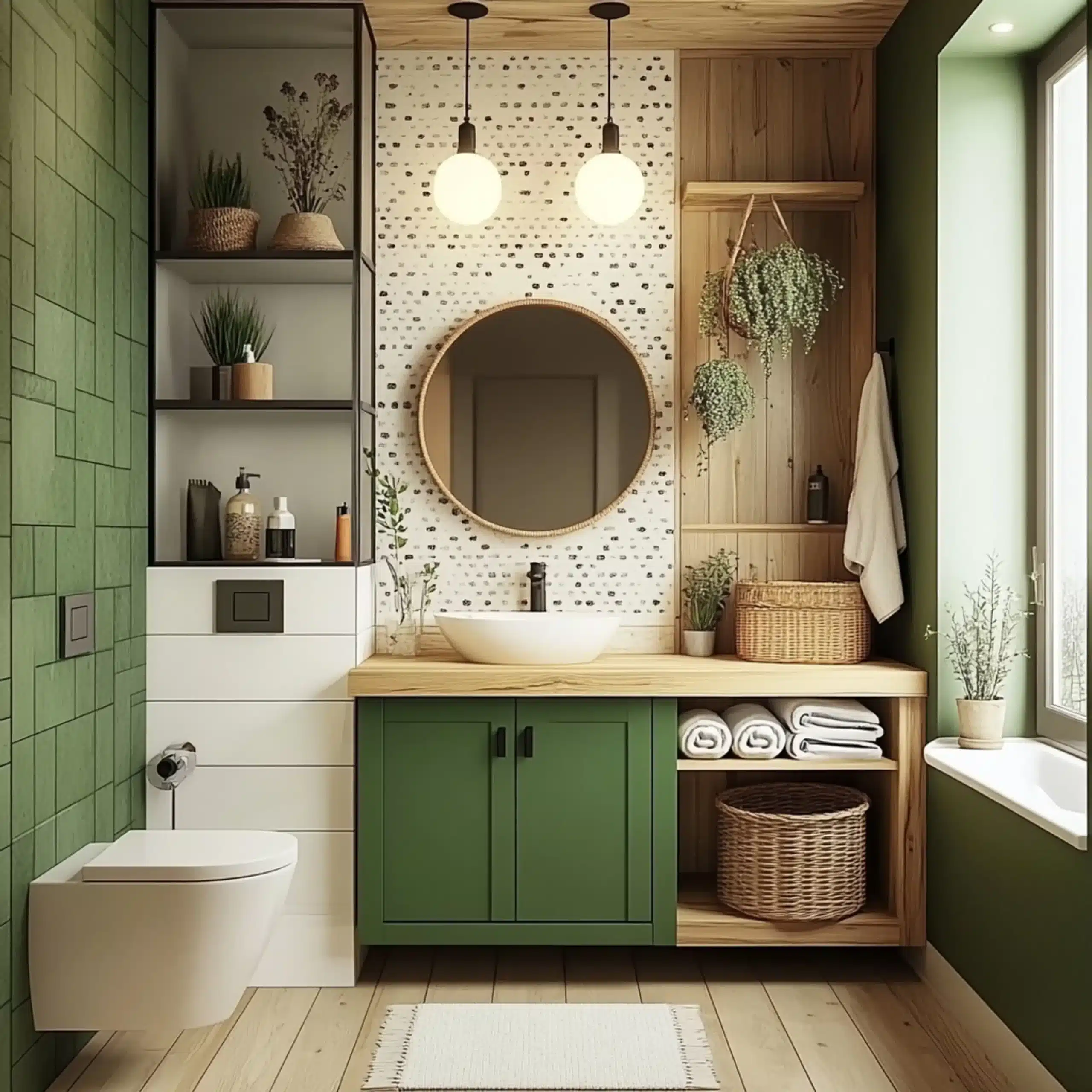 small green bathroom renovation design